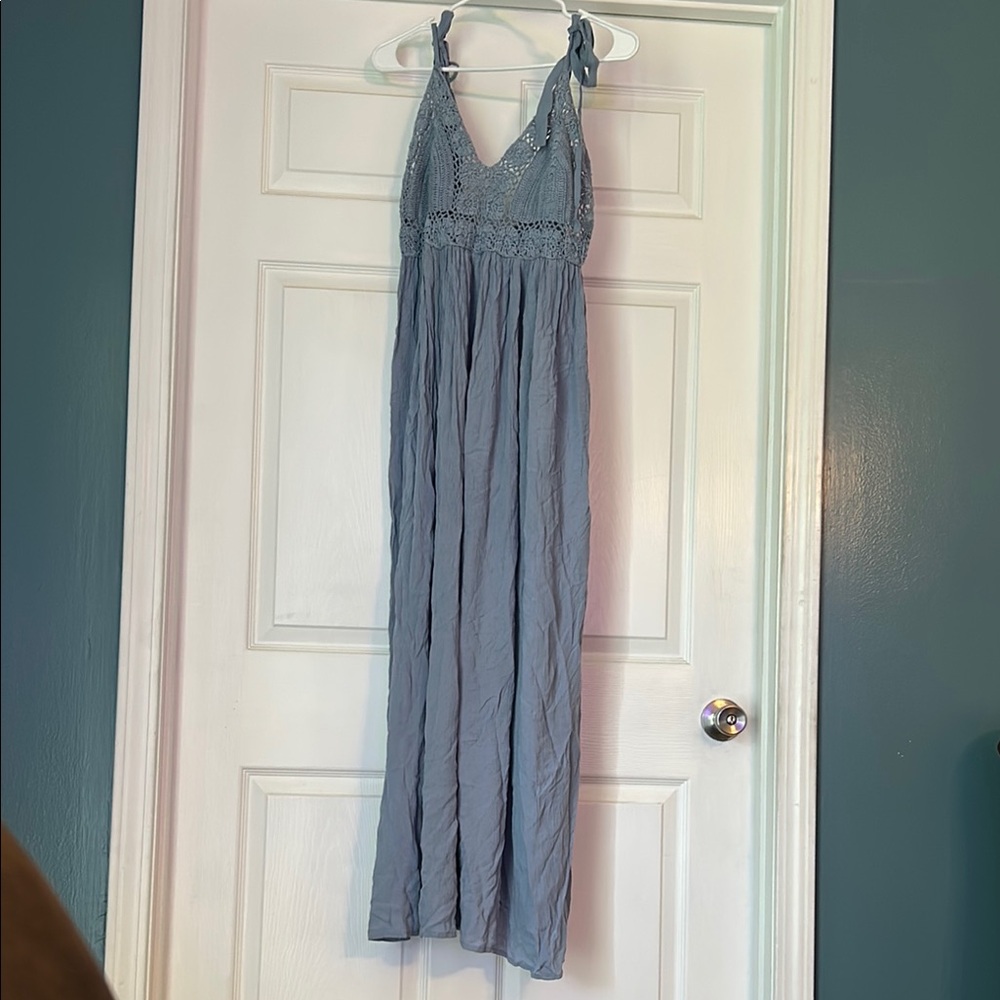 Mirror Image Chambray Crochet Maxi Dress